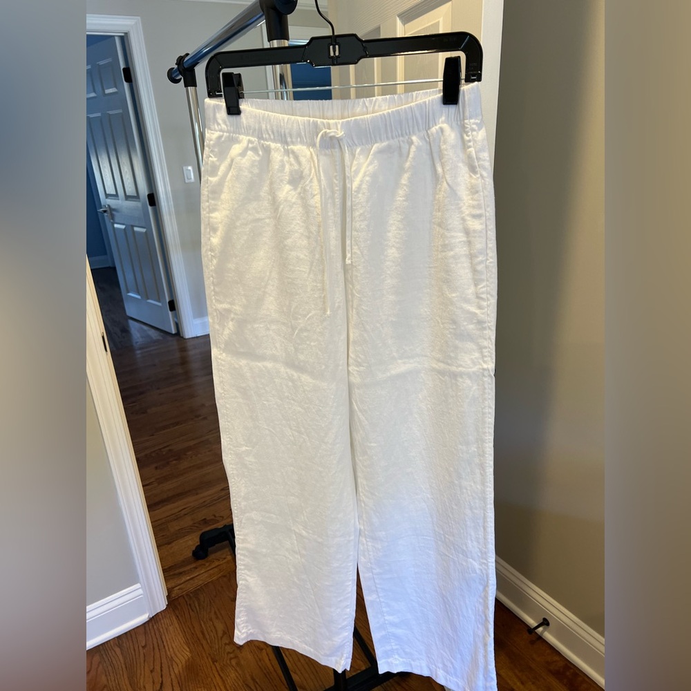 ARITZIA Babaton Women's White LINEN Drawstring Pants Sz small